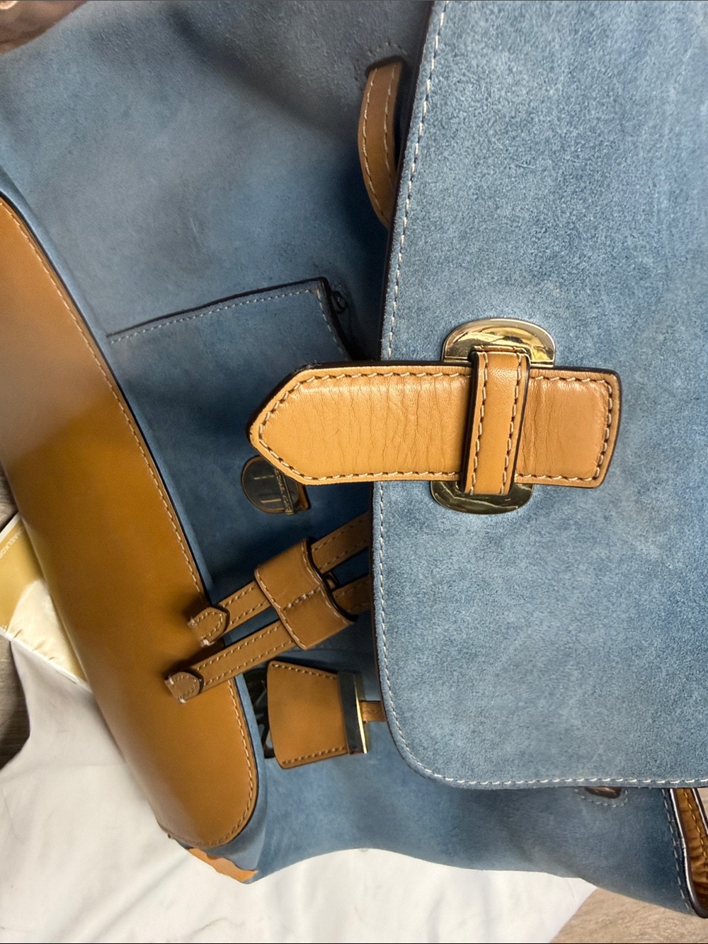 Michael Kors Blue Suede and Tan Leather Backpack 🎒 one size - Picture 11 of 12